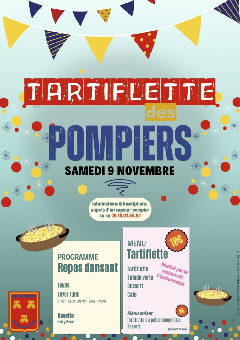 Tartiflette des pompiers le 9 novembre 2024